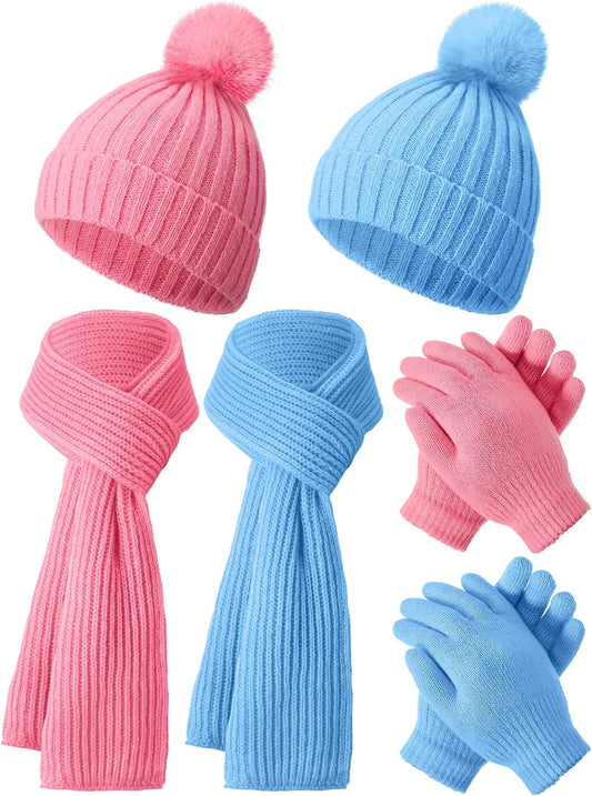 JaGely 2 Sets Kids Winter Hat Gloves Scarf Set Girls Boys