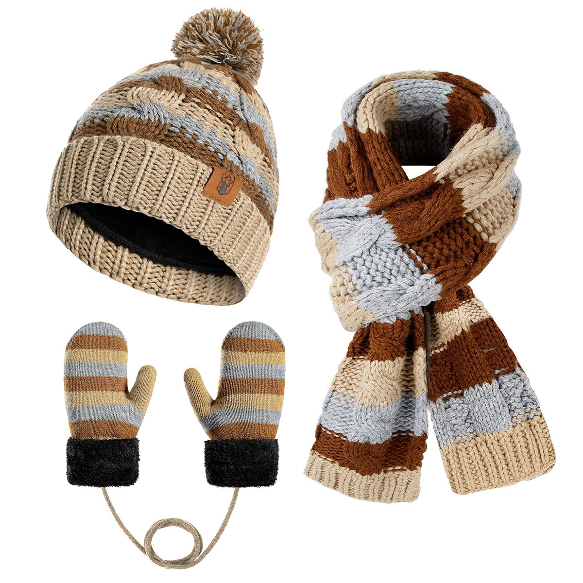 Kids Winter Pompom Beanie Hat Toddler Scarf Gloves Set for Boys and Girls