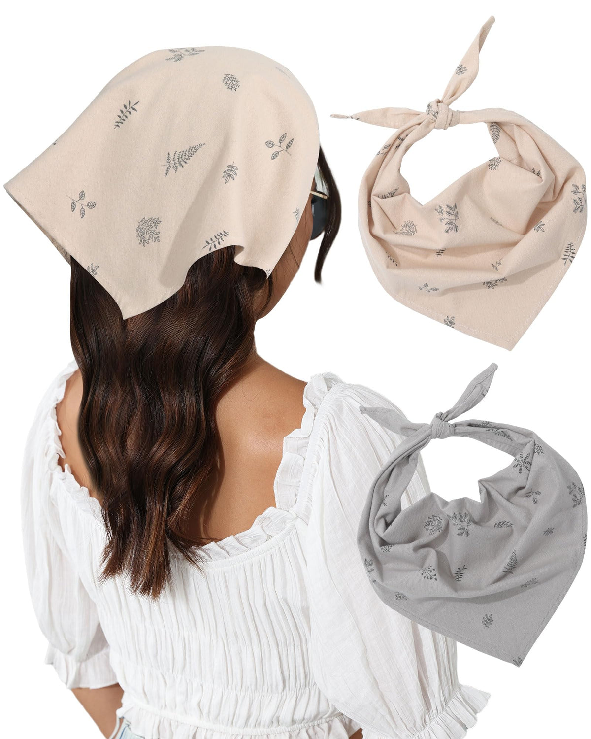 Molans Cotton Floral Hair Scarf, 2PCS Triangle Head Bandanas for Women Girl