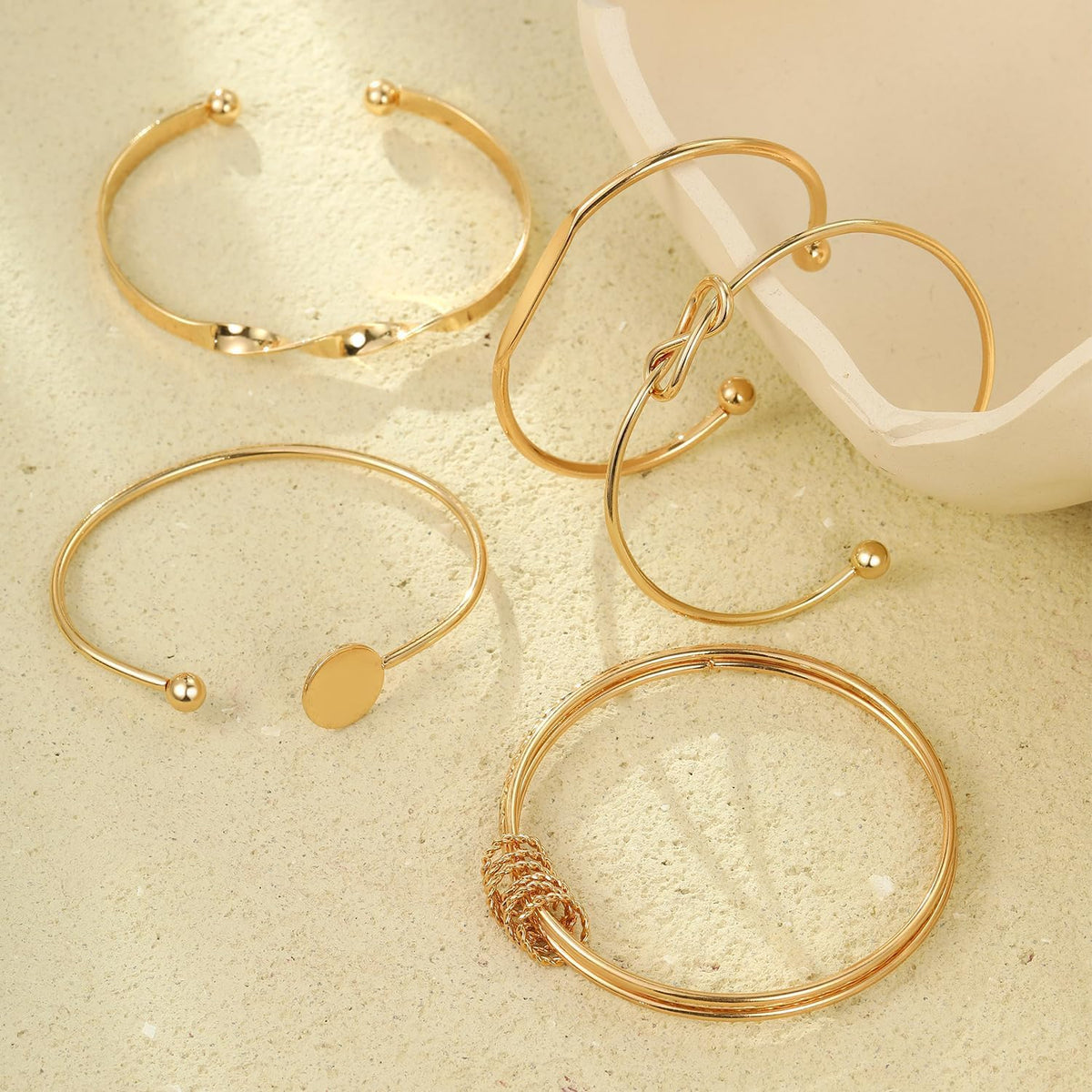 Gold Bracelets Set for Women, Stackable Boho Multi-layered Bracelets, Gold Bangle Bracelet, Multi Layer Stackable Cuff Bracelet Set, Trendy Elegance Charms Non Tarnish Minimalist Textured Boho Jewelry