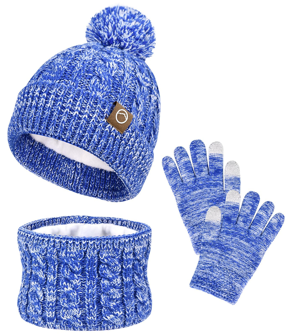 ZOORON Kids Winter Hat Gloves Scarf Set, Girls Boys Hats Beanie with Pom