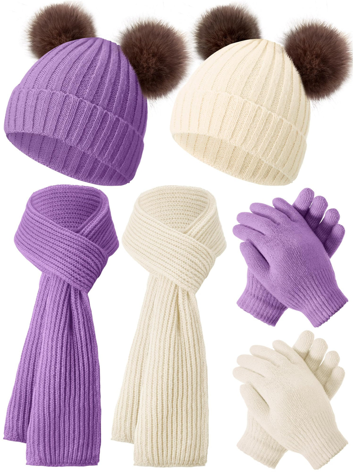 JaGely 2 Sets Kids Winter Hat Gloves Scarf Set Girls Boys