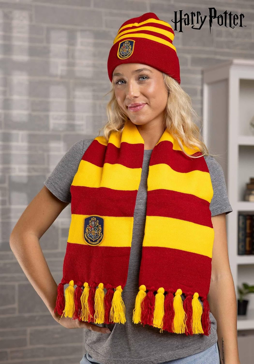 elope Hogwarts Scarf and Hat Set - Knitted Hat and Scarf with Hogwarts Crest