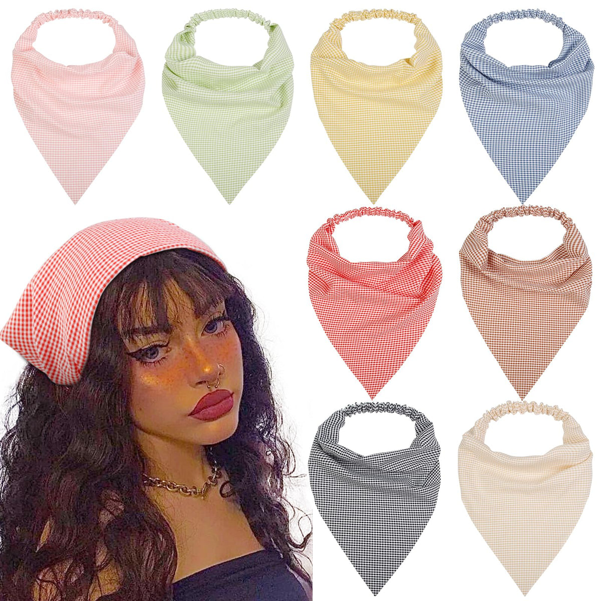 WOVOWOVO 8 Pcs Hair Scarf Headband for Women Girls Non Slip Elastic Boho Triangle Head Scarf Bandana