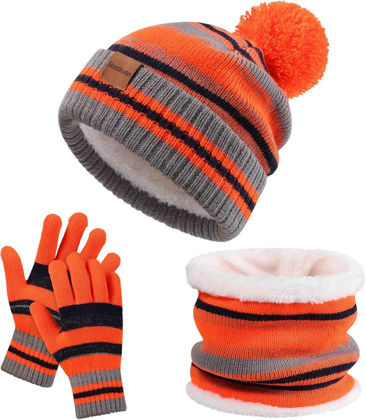 Kids Winter Hat Gloves Scarf Set: Girls Boys Beanie Fleece Lined Ages 6-10