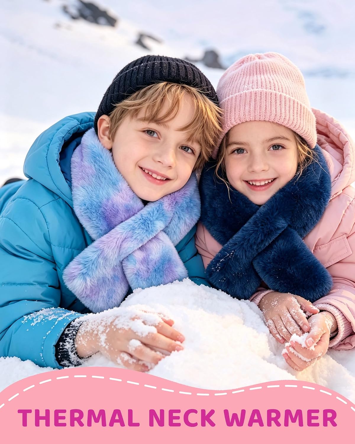 Plush Kids Fur Collar Scarf, Girls Boys Winter Rainbow Cute Scarves