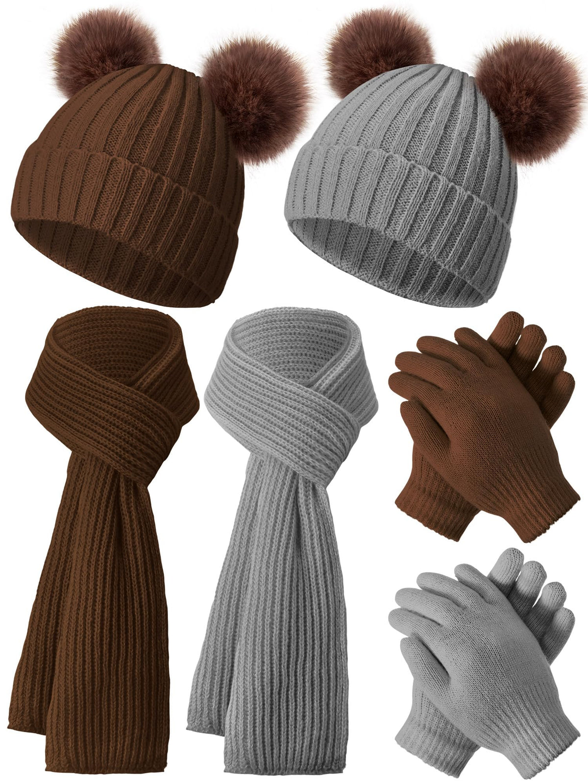 JaGely 2 Sets Kids Winter Hat Gloves Scarf Set Girls Boys