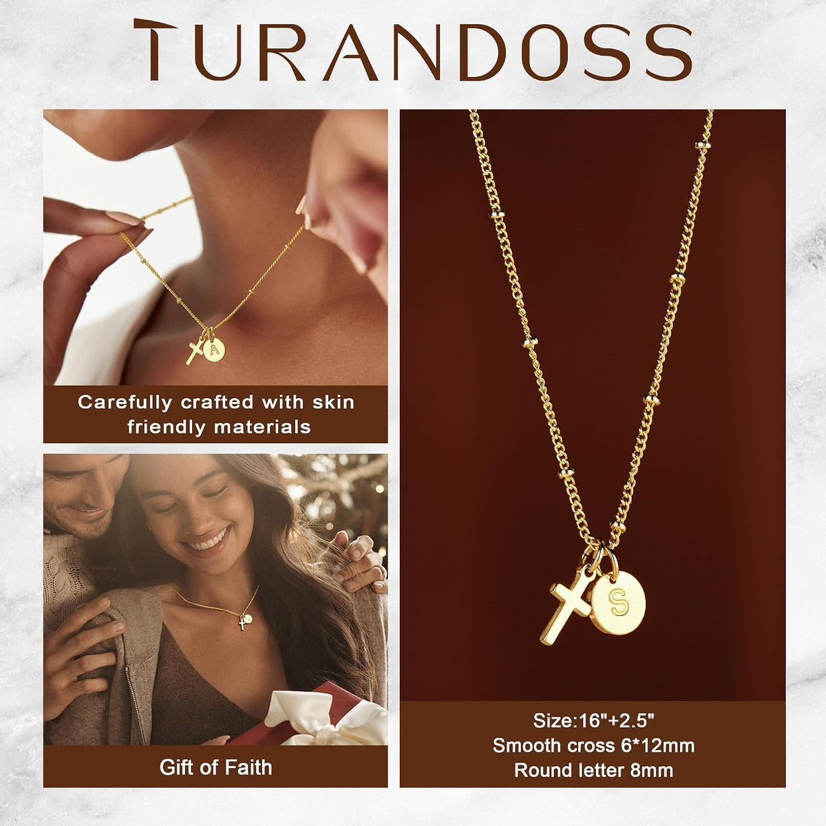 Turandoss Cross Initial Necklaces for Girls, Teen Girl Gifts Trendy Stuff