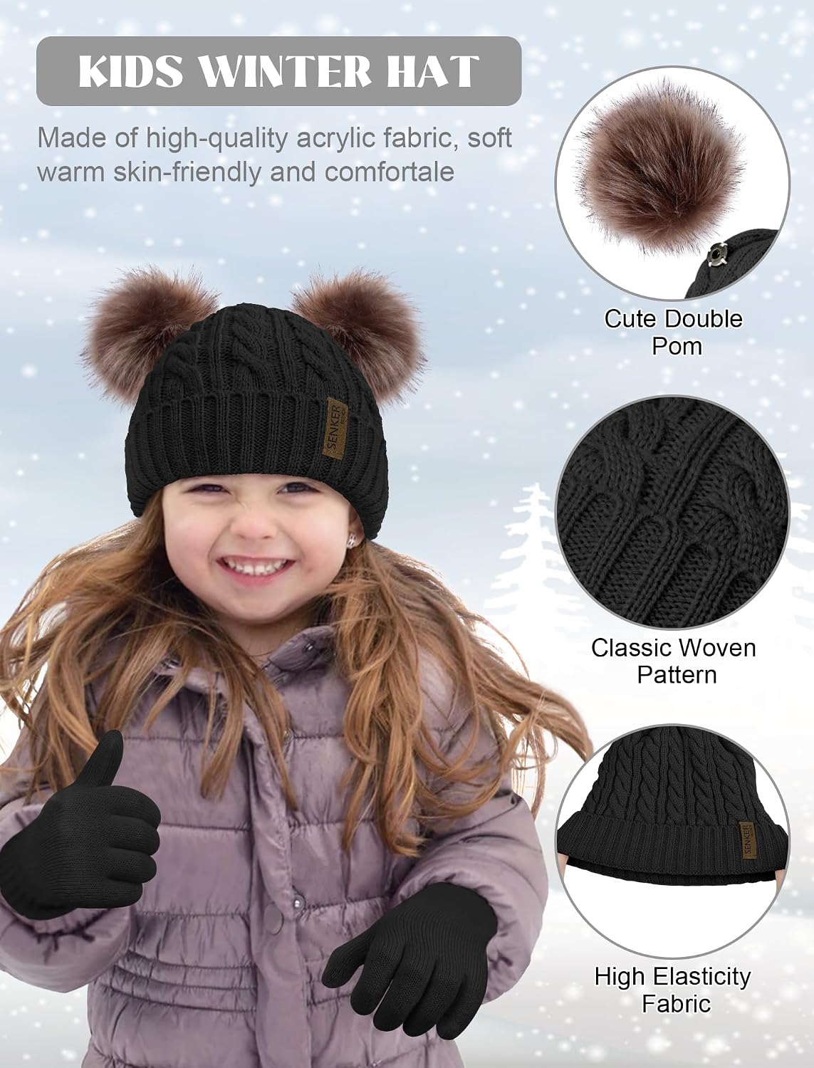 Kids Winter Hat Gloves Scarf Set, Beanie for Girls Boys