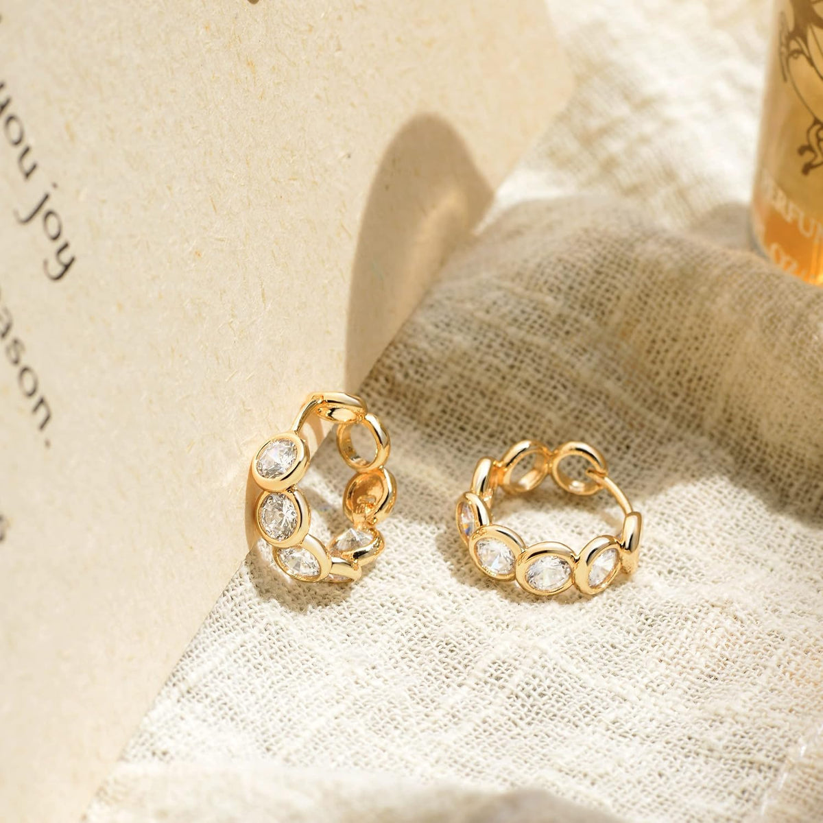VACRONA Cubic Zirconia Huggie Earrings 14k Gold Plated Tiny Earrings Small Huggie Hoop Earrings Simple Lightweight Hoops Gift for Women