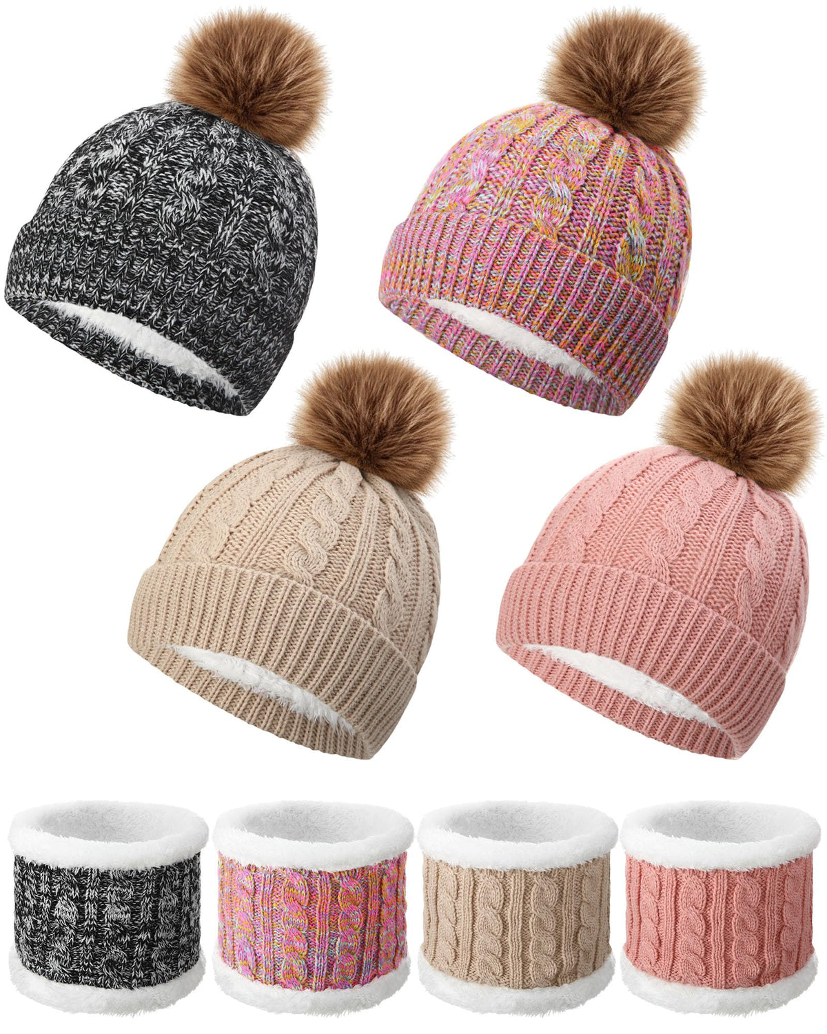 4 Sets Kids Winter Hat and Scarf Set