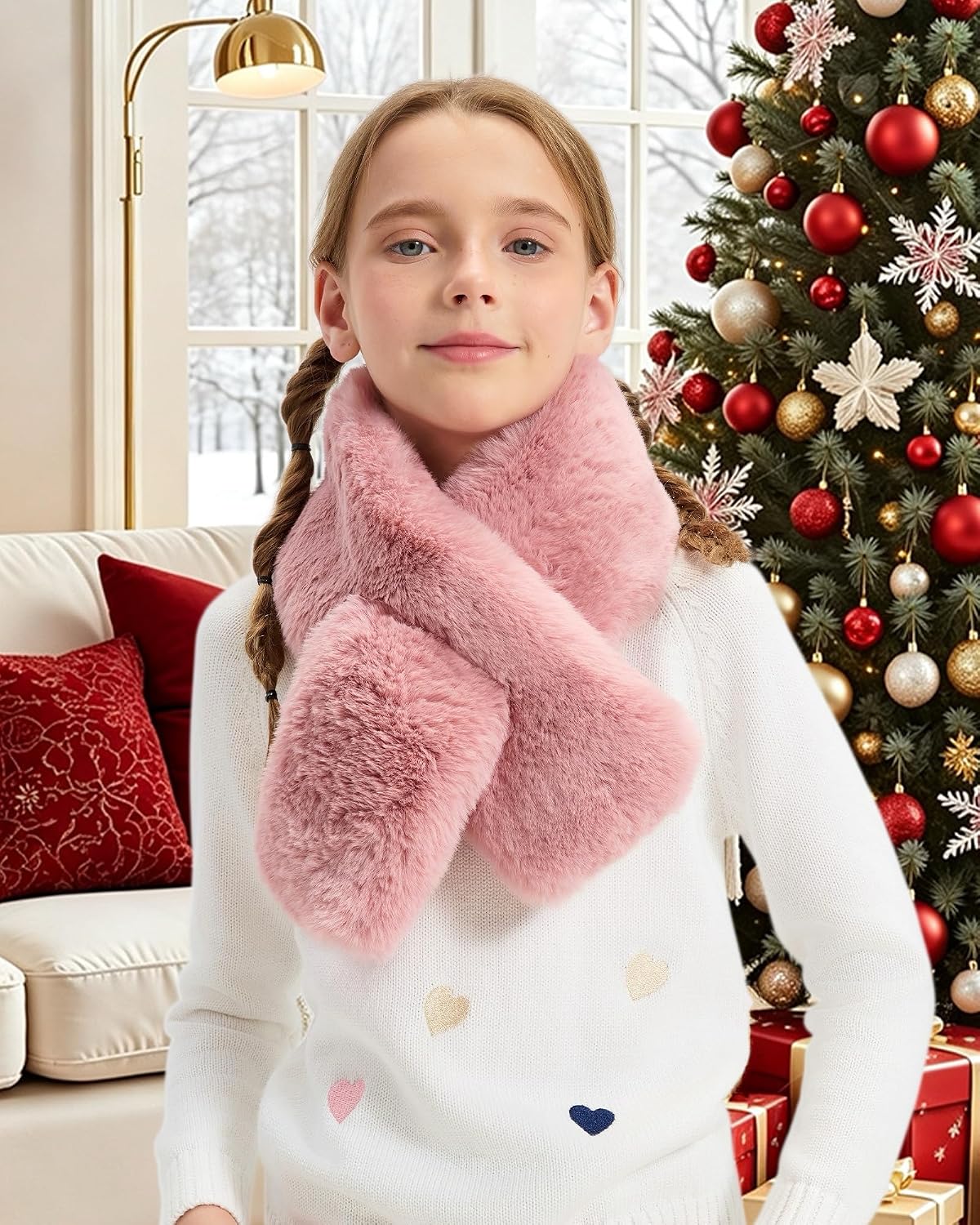 Plush Kids Fur Collar Scarf, Girls Boys Winter Rainbow Cute Scarves