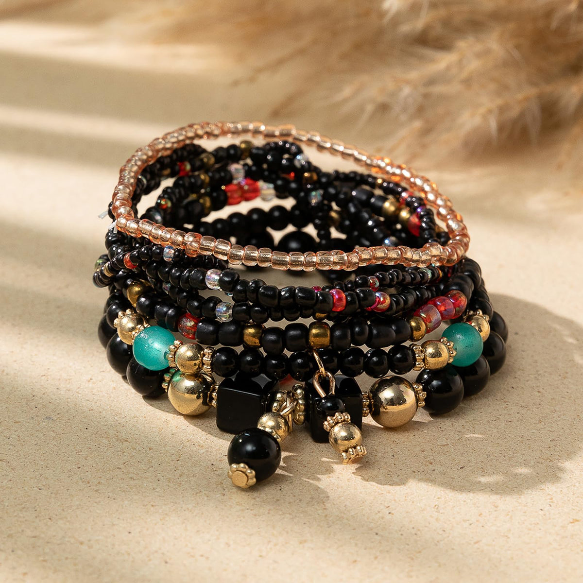 Beaded Bracelets for Women,Bohemian Stackable Style Multilayered Stretch Bracelets Friendship Jewelry Summer