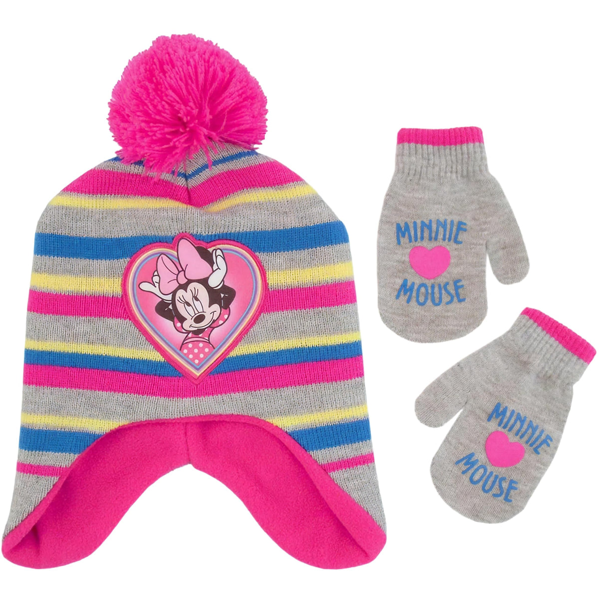 Disney Girls Toddler Winter Hat and Mittens Set Ages 2-4 Or Minnie Mouse Hat and Kids Gloves Set for Ages 4-7