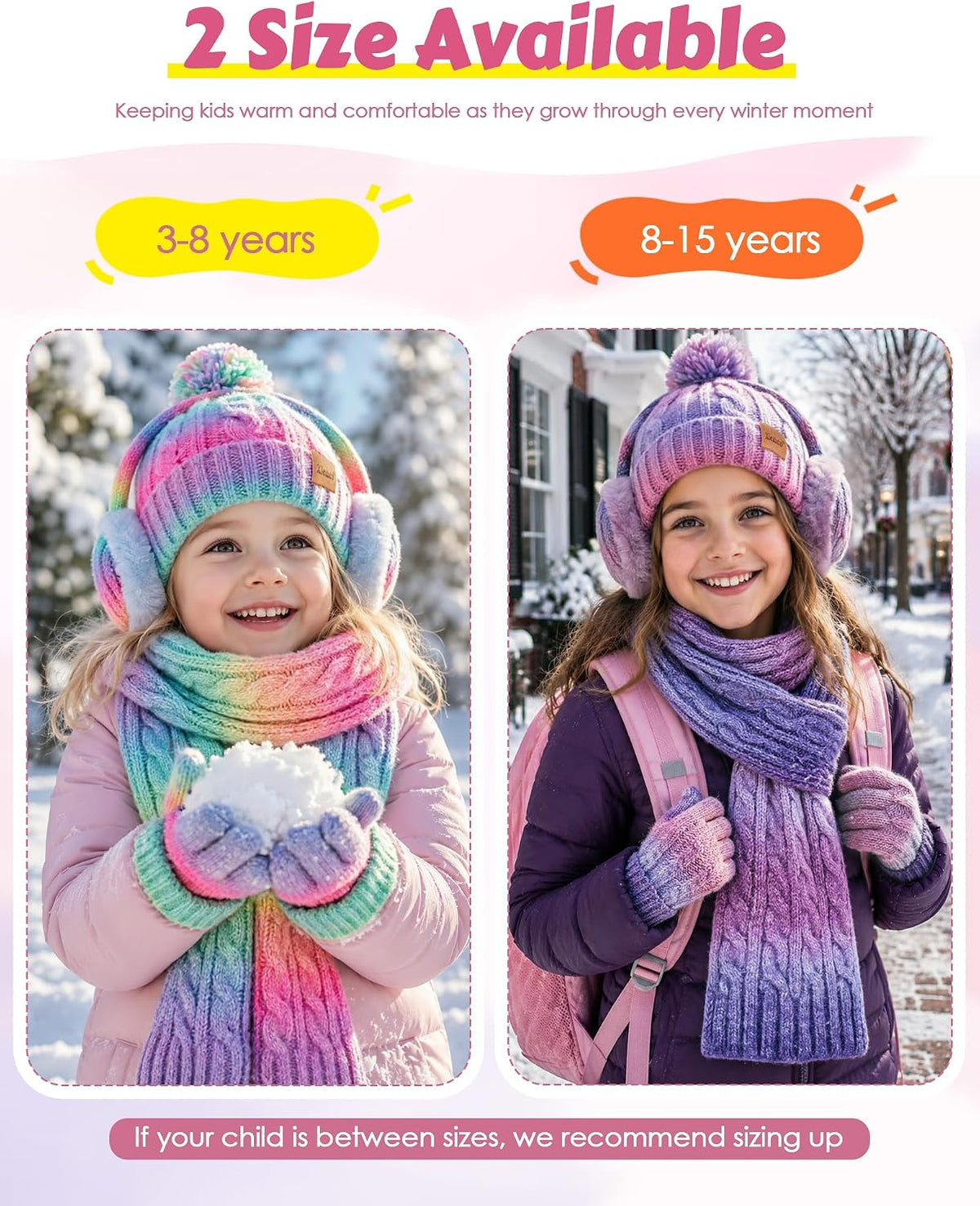 Kids Winter Hat Gloves Set, Toddler Winter Beanie Scarf Ear Muffs for Girls