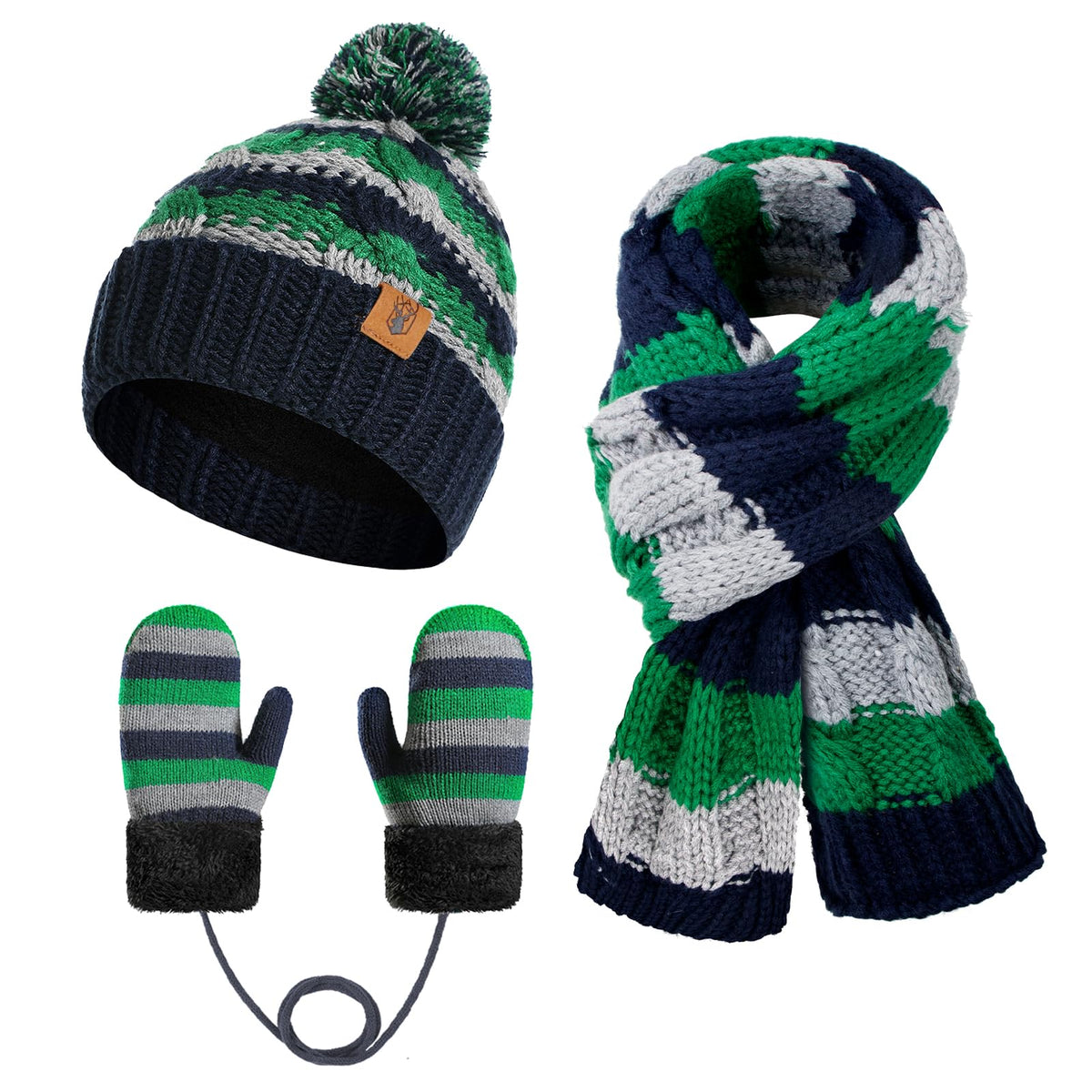 Kids Winter Pompom Beanie Hat Toddler Scarf Gloves Set for Boys and Girls