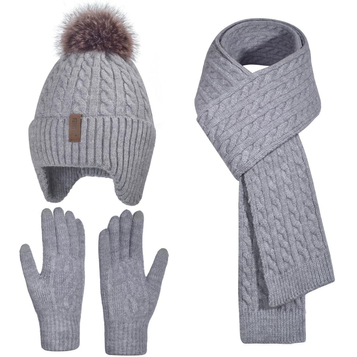 Kids Winter Hat Gloves Scarf Set for 2-14 Years Old Warm Fleece Lining
