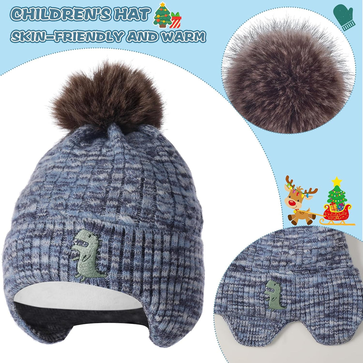 Kids Winter Hat Gloves Scarf Set for 2-14 Years Old Warm Fleece Lining