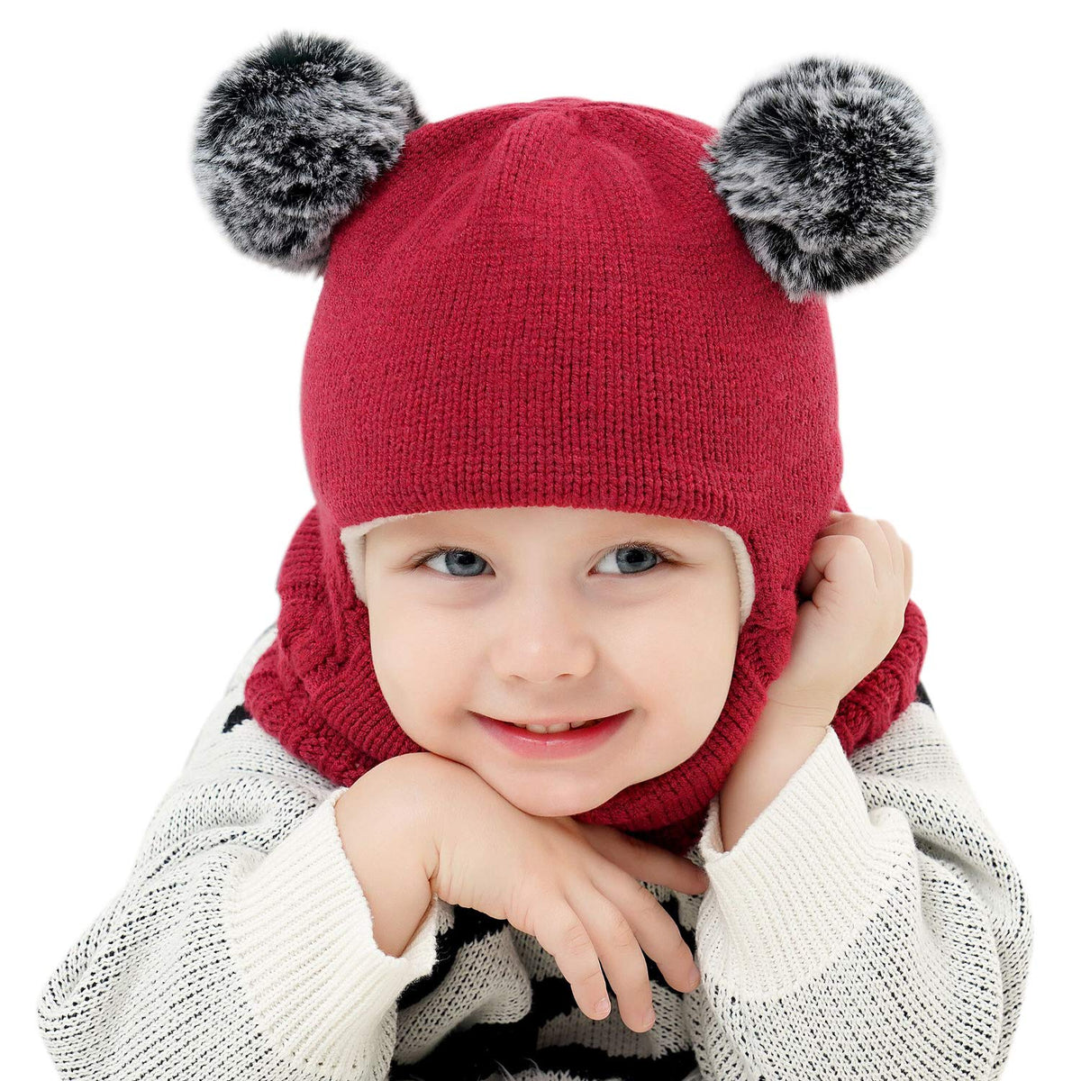 Baby Winter Hat Scarf Set, Unisex Infant Toddler Kids Hat Scarf
