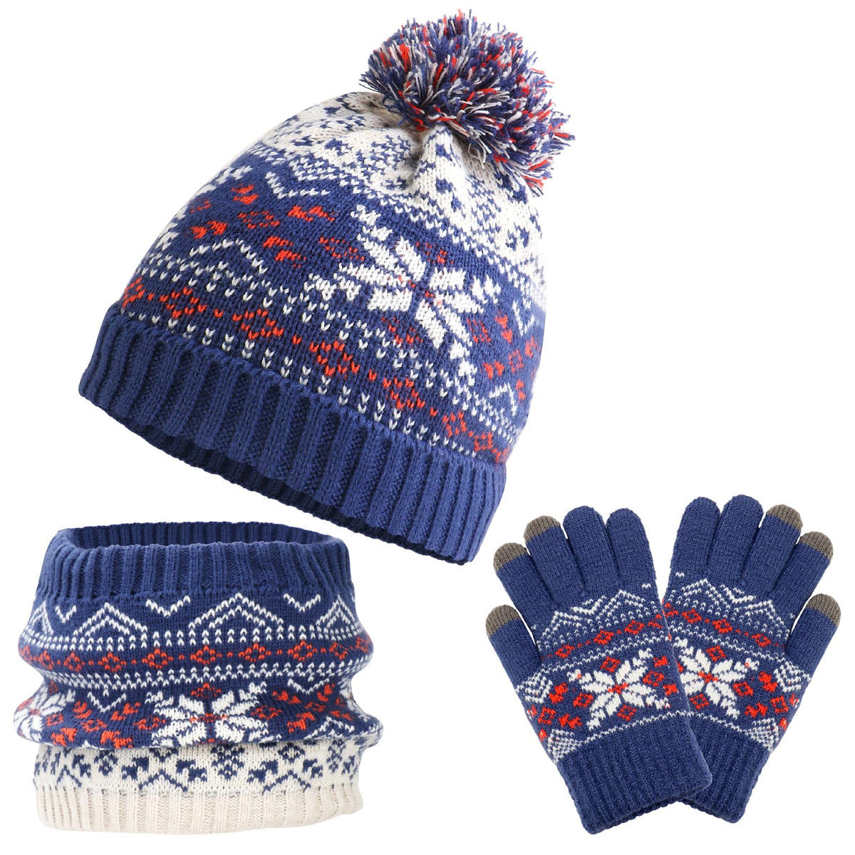 Boys Girls Winter Hat Gloves Scarf Set for 5-10 Years Old, Christmas Gifts for Kids Children's Beanie, Soft Knit Neck Warmer