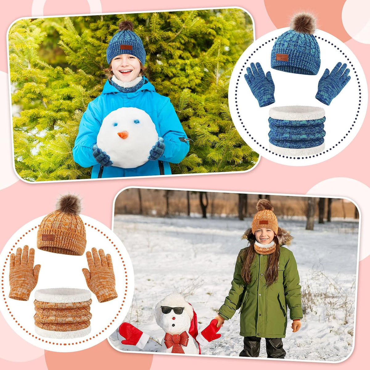 Liitrsh 18 Pcs Kids Winter Beanie Hat Scarf Gloves Set for Girls Boys