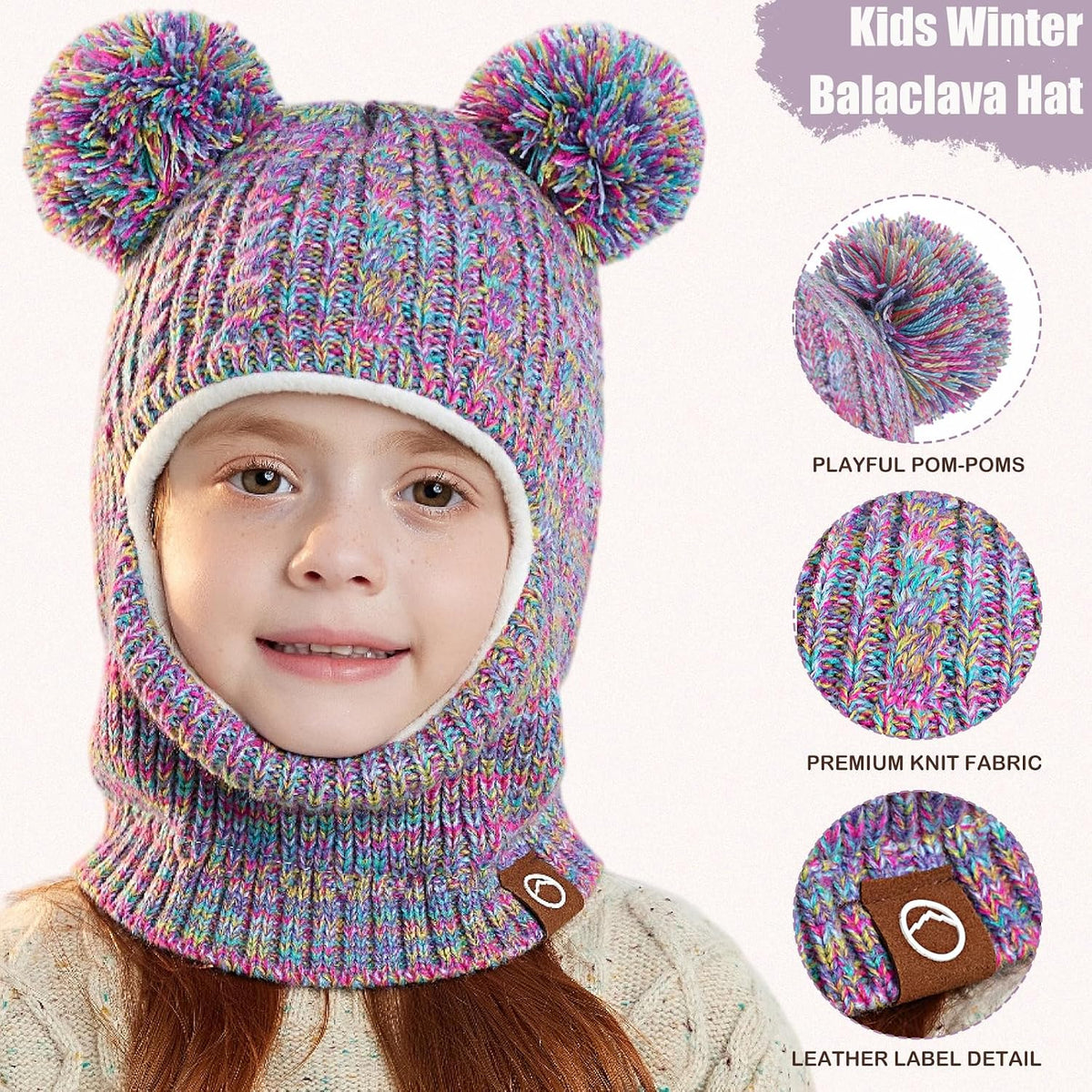 Kids Winter Hat Gloves Scarf Set Thicken Warm Fleece Lined Balaclava 3-8Y
