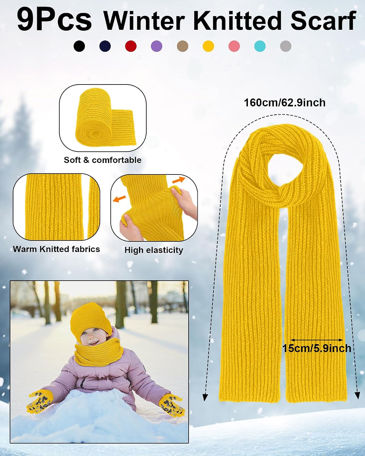JaGely Kids Hat Gloves Scarf Winter Set, Warm Knitted Beanie Caps Scarves Gloves Bulk for Boys Girls Donation Cold Weather