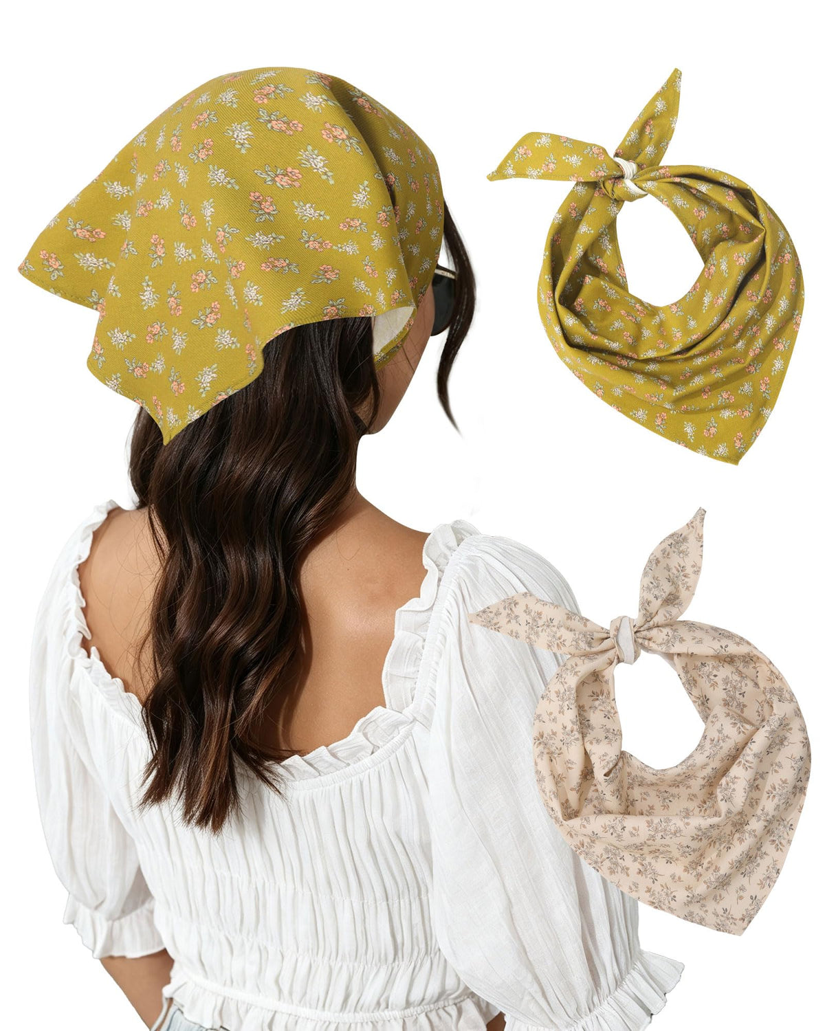 Molans Cotton Floral Hair Scarf, 2PCS Triangle Head Bandanas for Women Girl