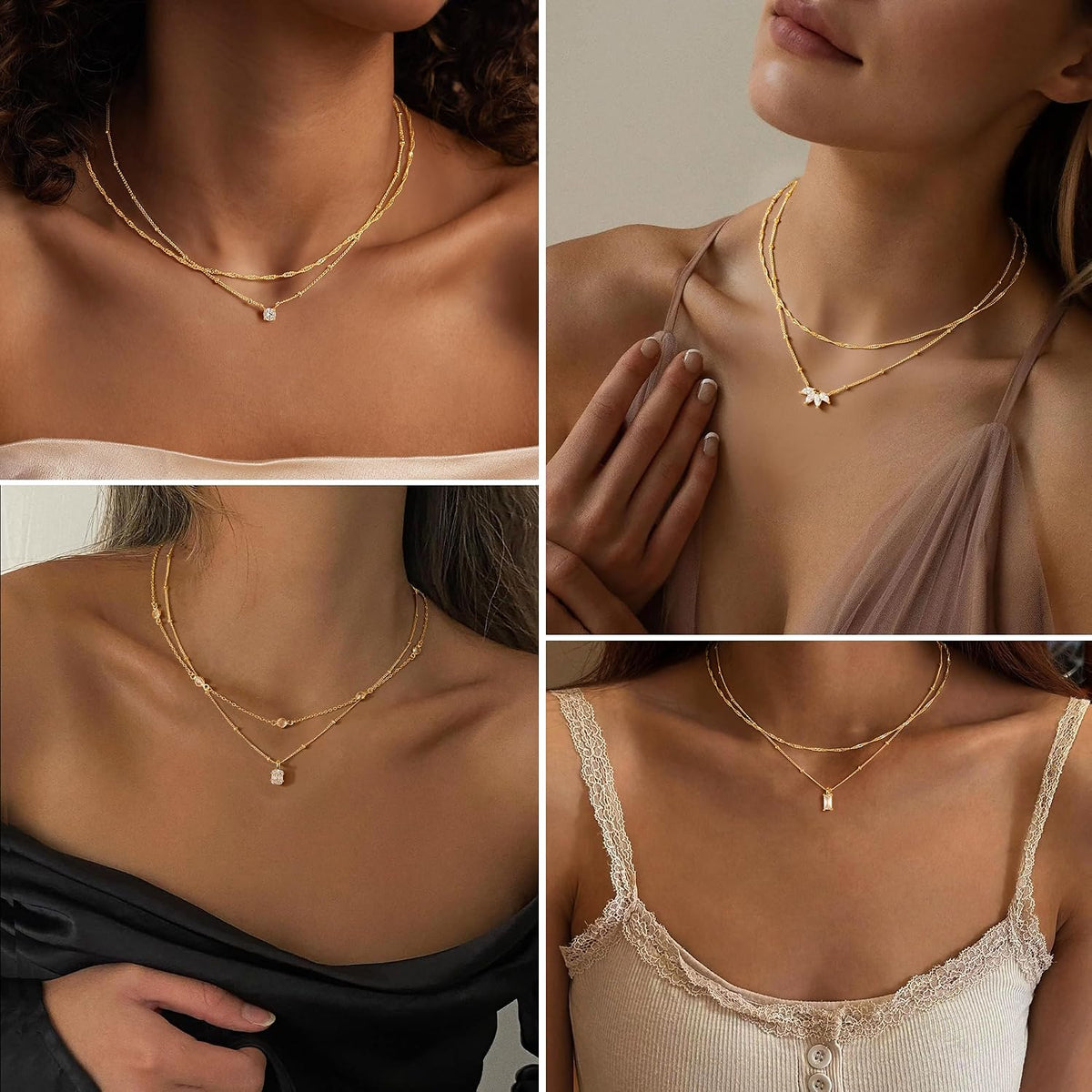 Yoosteel 14K-Gold-Plated Necklaces for Women,Dainty CZ Necklaces Stack