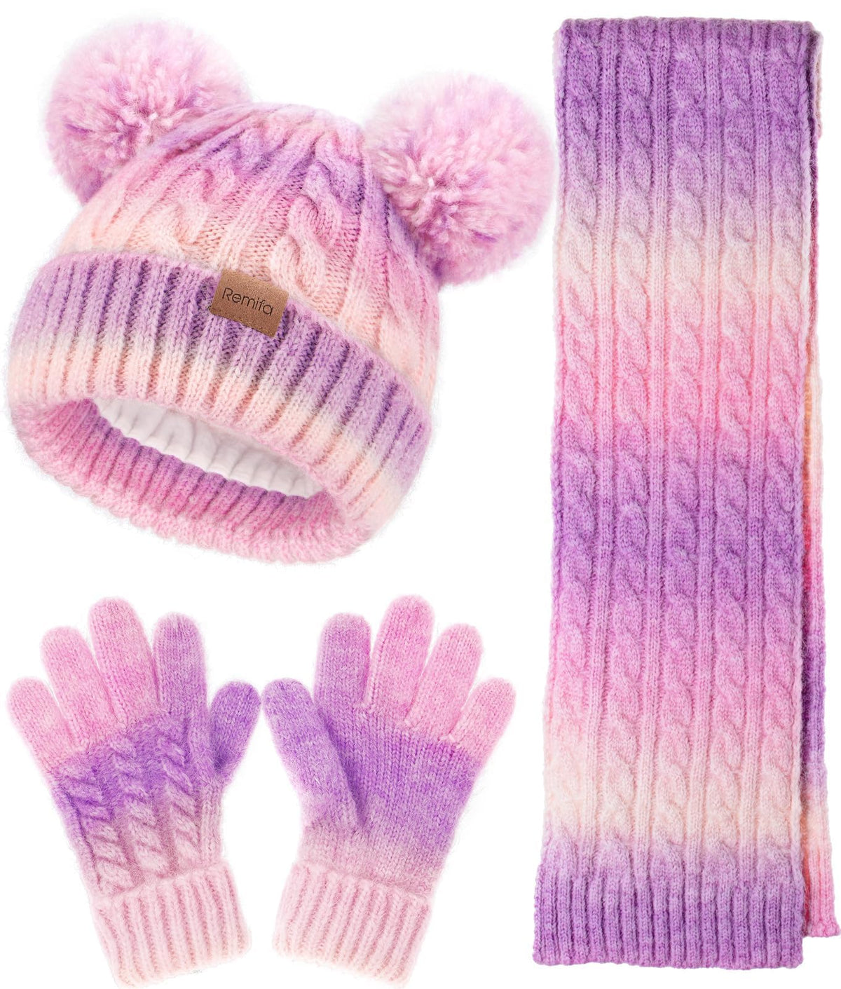 Kids Winter Hat Scarf Gloves Set, Toddler Girl Boy 8% Wool Fleece Lined Pom Beanie Knit Neck Mittens Children Christmas Gifts