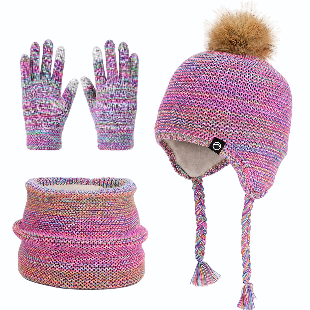 Kids Winter Hat Gloves Scarf Set Warm Earflaps Soft Fleece Lined 4-10Y