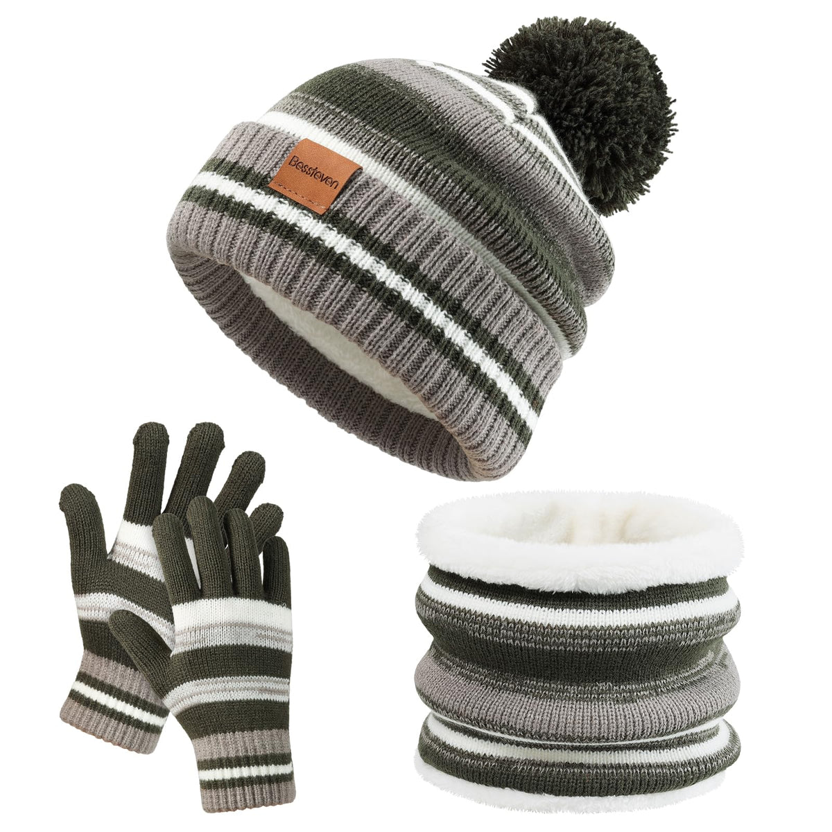Kids Winter Hat Gloves Scarf Set: Girls Boys Beanie Fleece Lined Ages 6-10