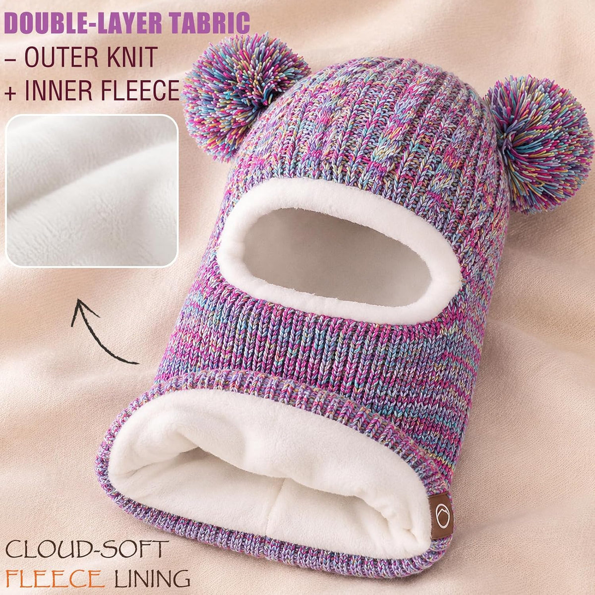 Kids Winter Hat Gloves Scarf Set Thicken Warm Fleece Lined Balaclava 3-8Y