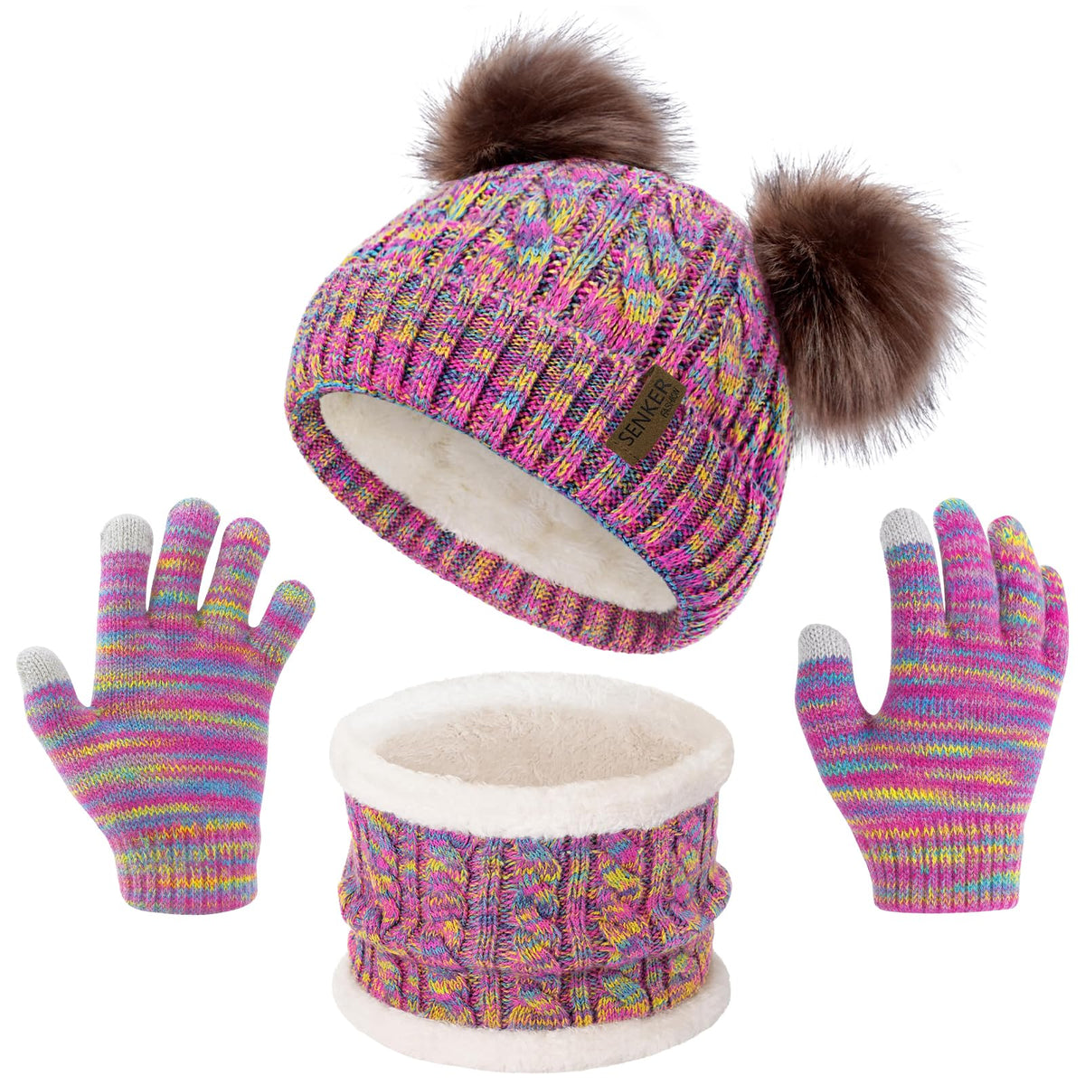 Kids Winter Hat Gloves Scarf Set, Beanie for Girls Boys