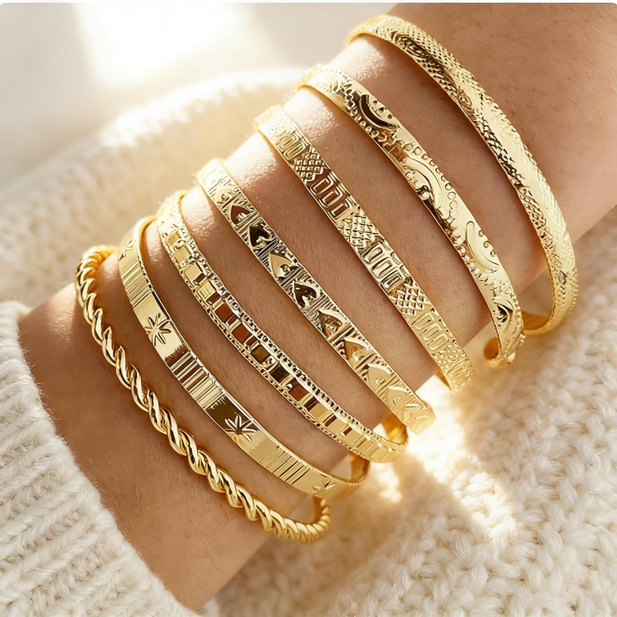 7 Pcs Boho Thick Chain Set Women Gold Twisted Rope Wrist Bracelets Textured Fashion Festival Chunky Jewelry Gold Plated Bracelets Bracelet Stackable Silver