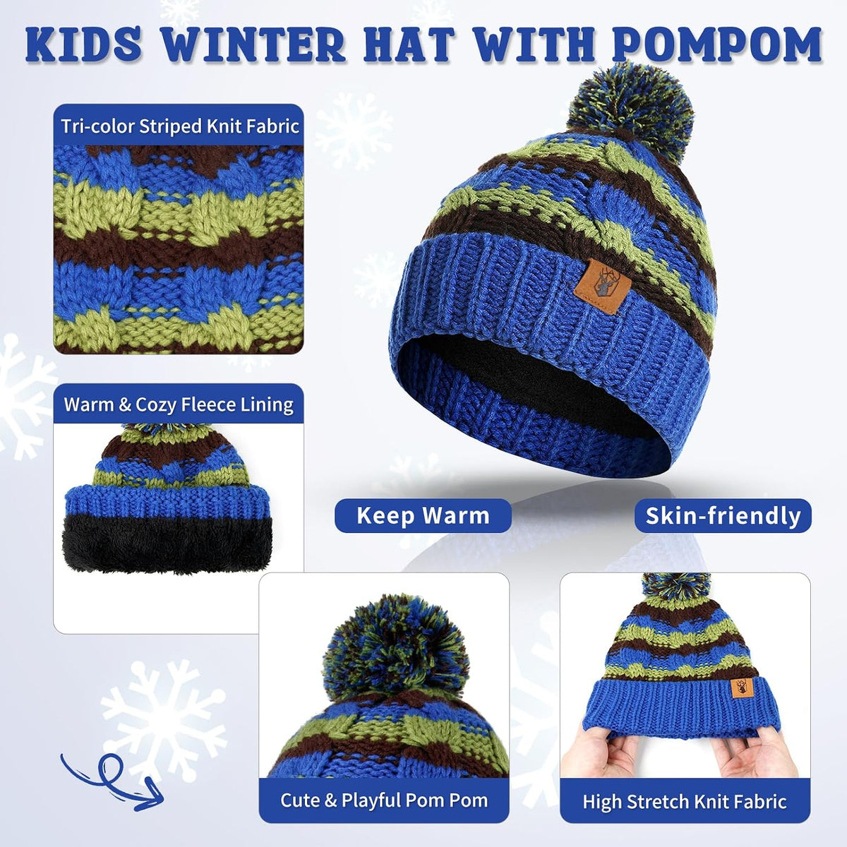 Kids Winter Pompom Beanie Hat Toddler Scarf Gloves Set for Boys and Girls