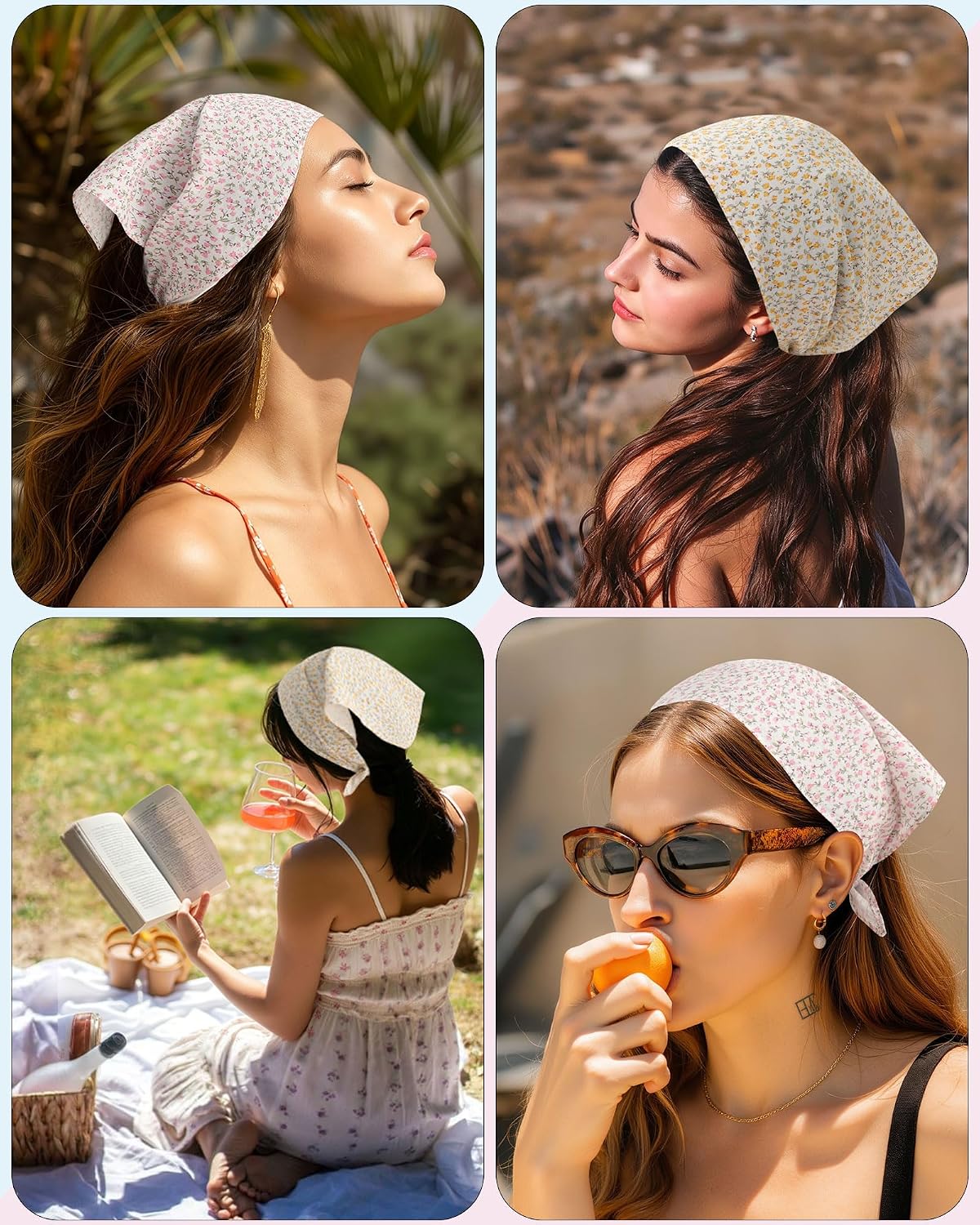 Molans Cotton Floral Hair Scarf, 2PCS Triangle Head Bandanas for Women Girl