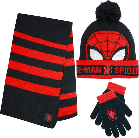 Marvel Spider-Man Kids Winter Hat Snow Gloves and Scarf for Boys, 3 PC Set