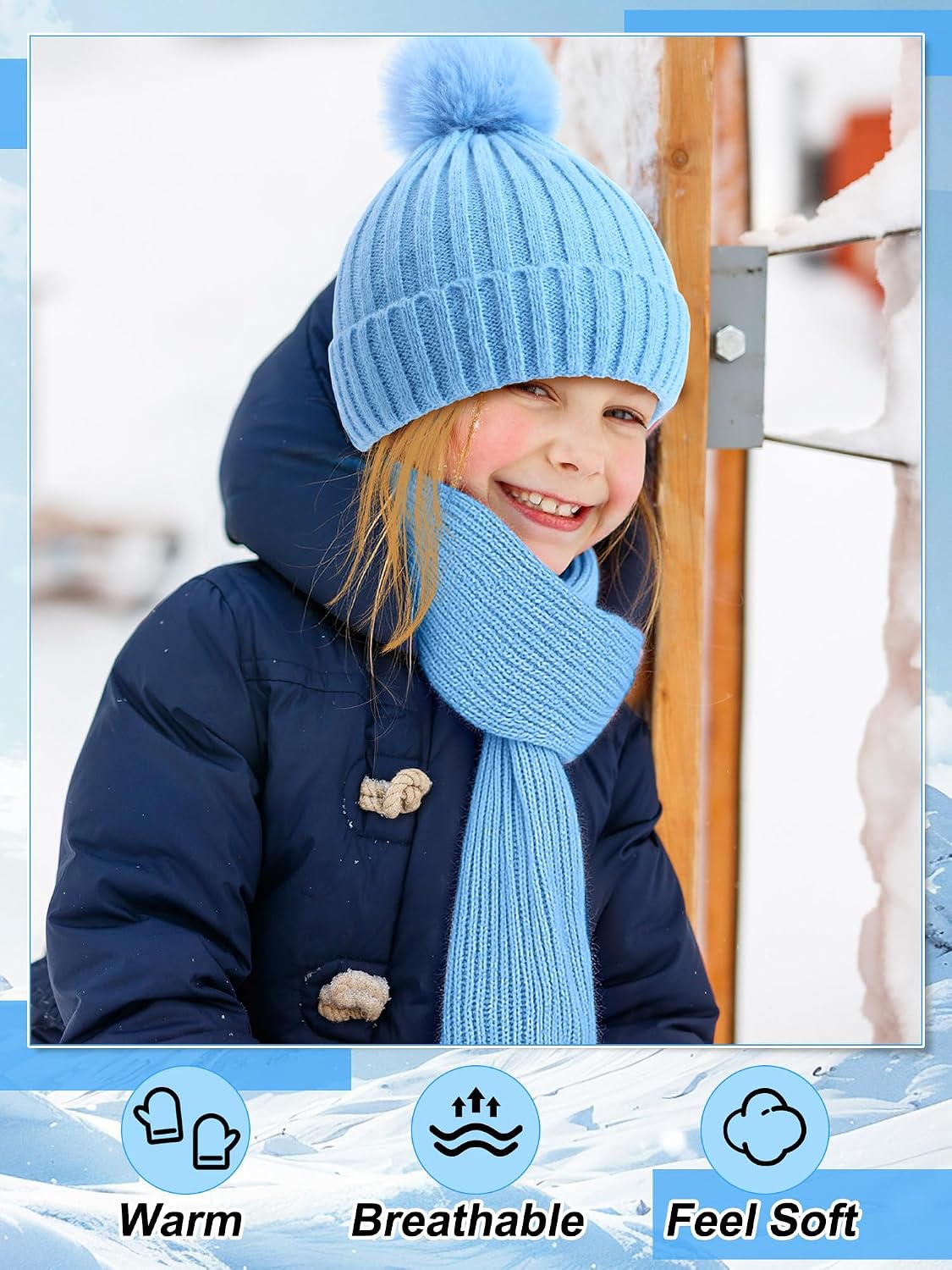 JaGely 2 Sets Kids Winter Hat Gloves Scarf Set Girls Boys
