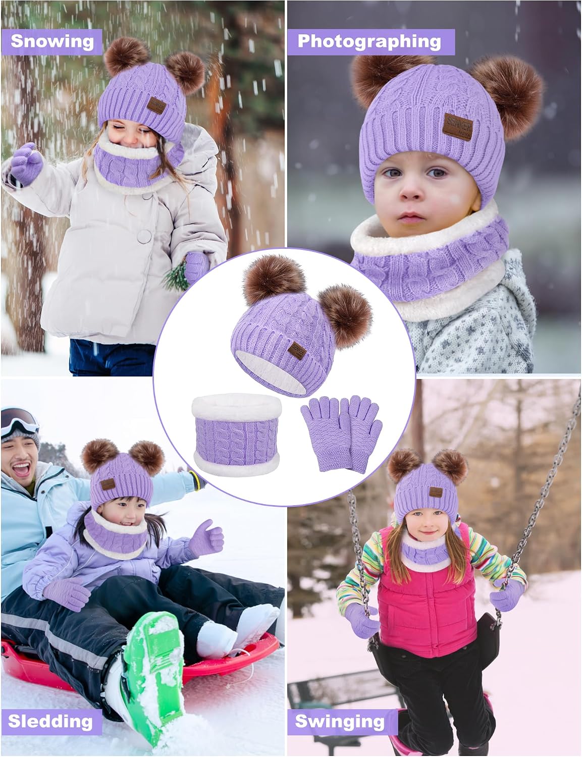 Kids Winter Beanie Hat Scarf Gloves Set for Girls Boys
