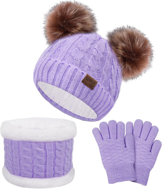 Kids Winter Beanie Hat Scarf Gloves Set for Girls Boys