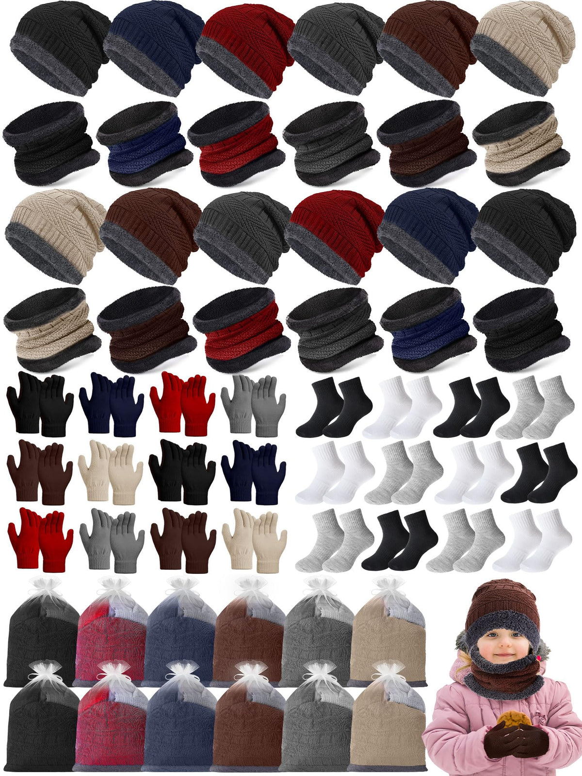 Kids Winter Hat Glove Scarf Sock Sets Winter Warm Gifts
