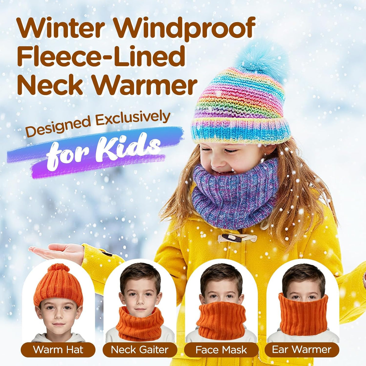Wandx Kids Winter Neck Warmer Gaiter Knitted Infinity Scarf for Boys Girls