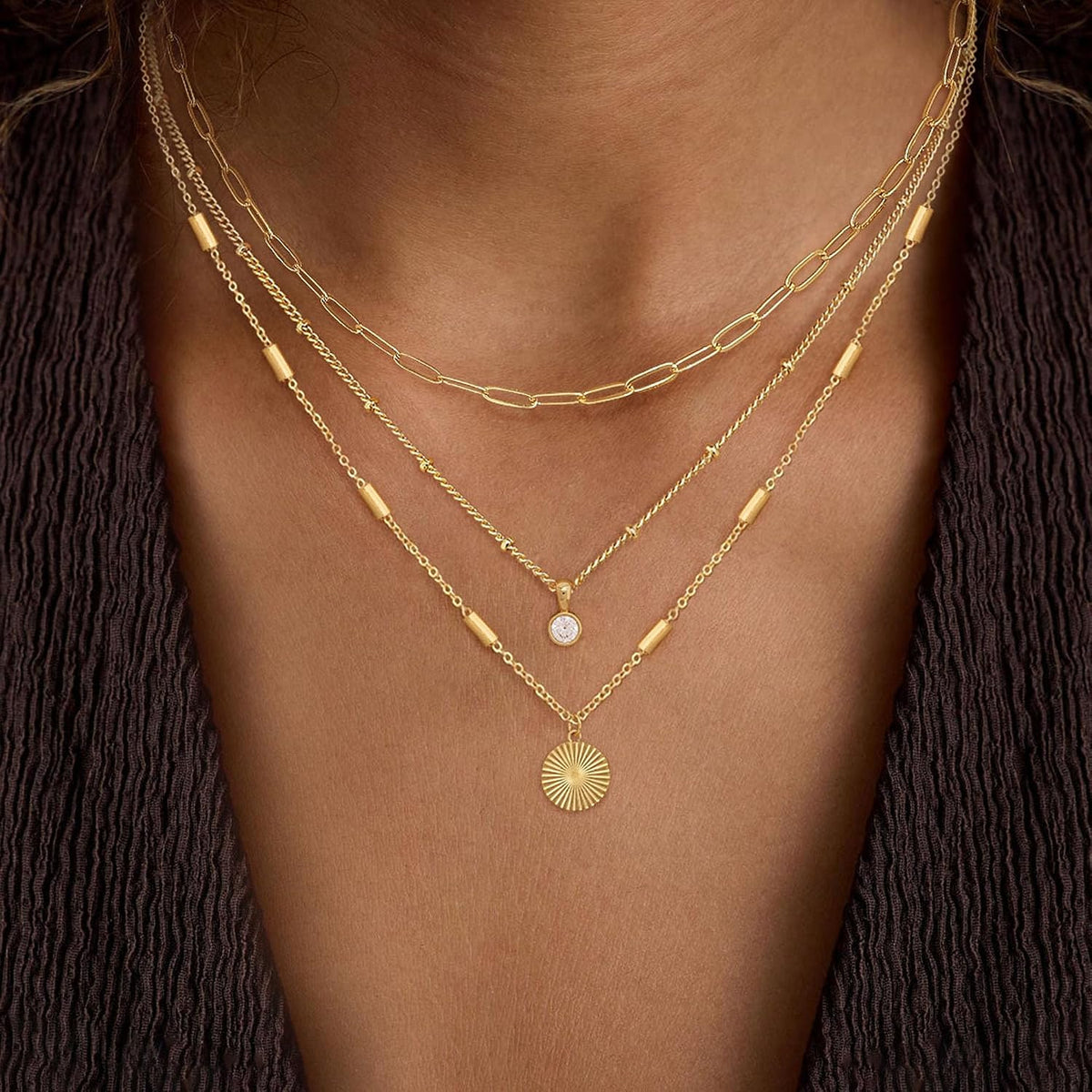 Layered Necklaces for Women Trendy,Gold Necklace Stack 14K Gold Plated Layering Pendant Necklace Set Statement Necklaces for Women Waterproof Gold Jewelry