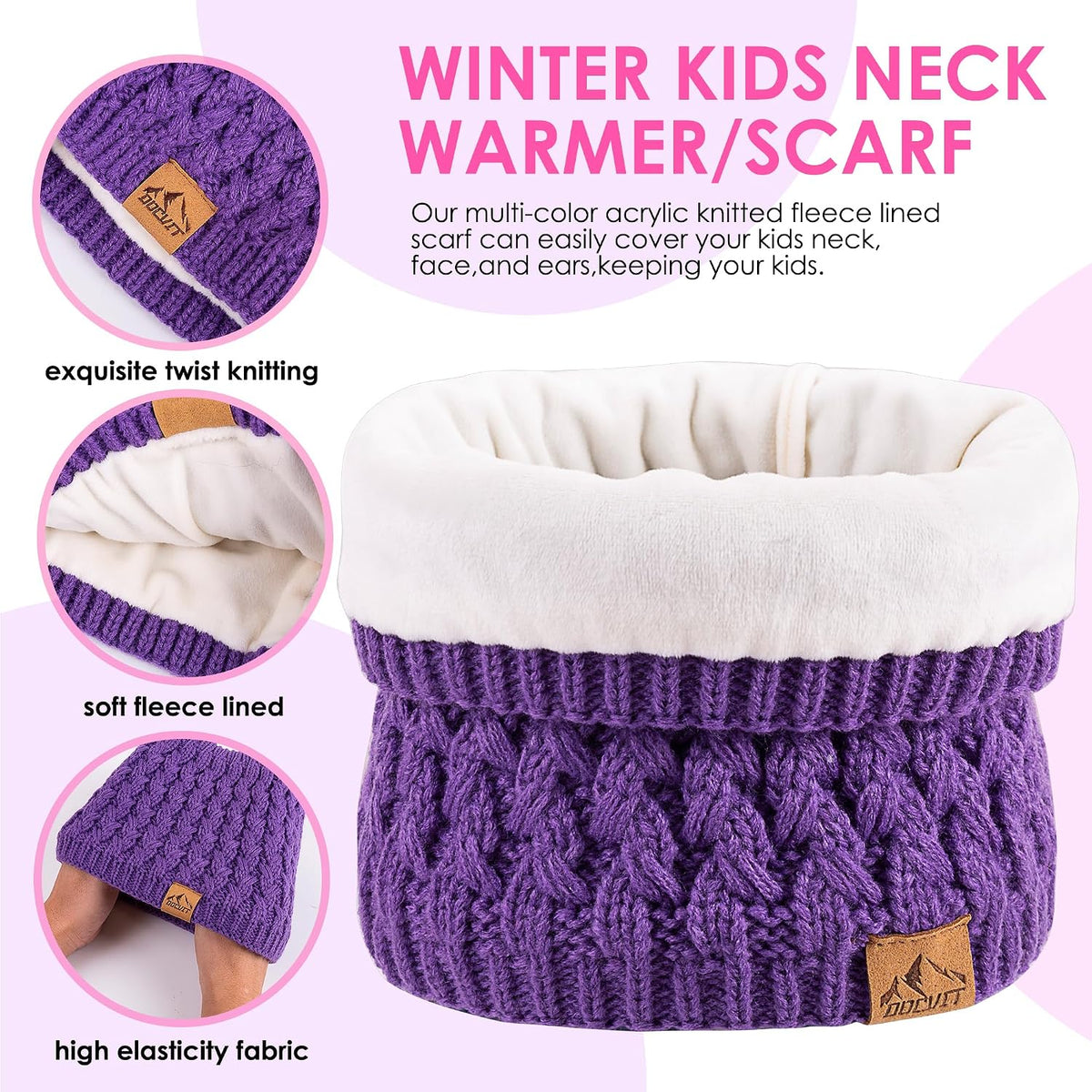 Kids Pompom Winter Beanie Hat Scart Gloves Set,Boys Girls Knitted Fleece Lined Woollen Hat for Children's 3-9 Years