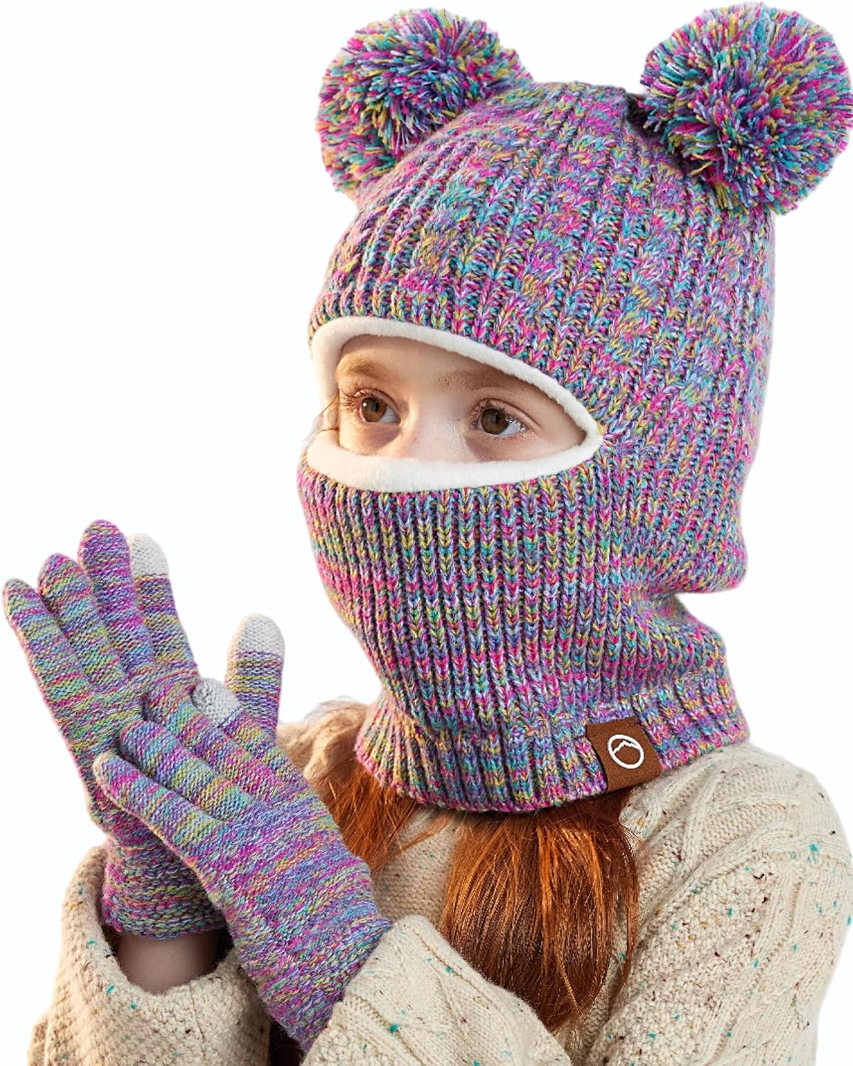 Kids Winter Hat Gloves Scarf Set Thicken Warm Fleece Lined Balaclava 3-8Y