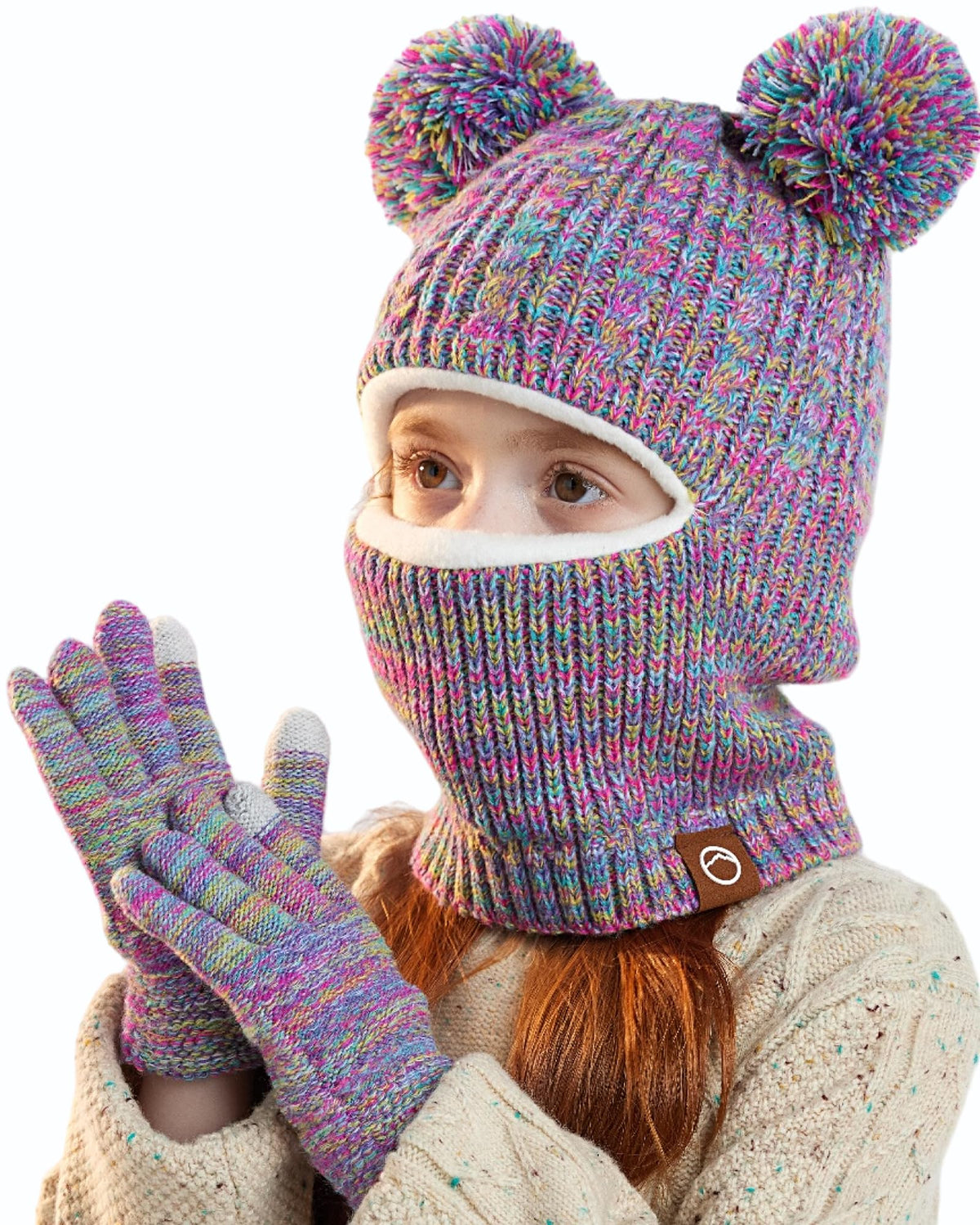 Kids Winter Hat Gloves Scarf Set Thicken Warm Fleece Lined Balaclava 3-8Y