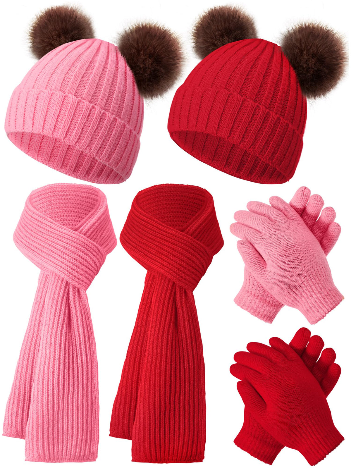 JaGely 2 Sets Kids Winter Hat Gloves Scarf Set Girls Boys