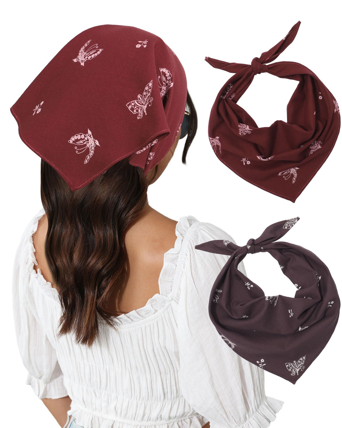 Molans Cotton Floral Hair Scarf, 2PCS Triangle Head Bandanas for Women Girl