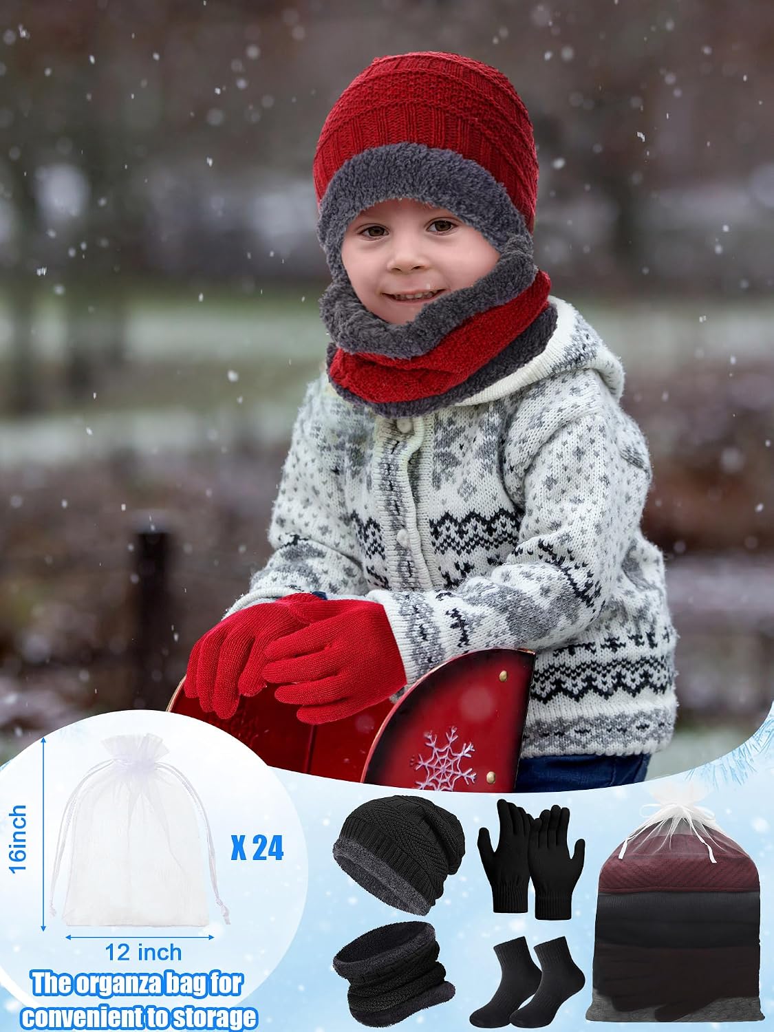 Kids Winter Hat Glove Scarf Sock Sets Winter Warm Gifts
